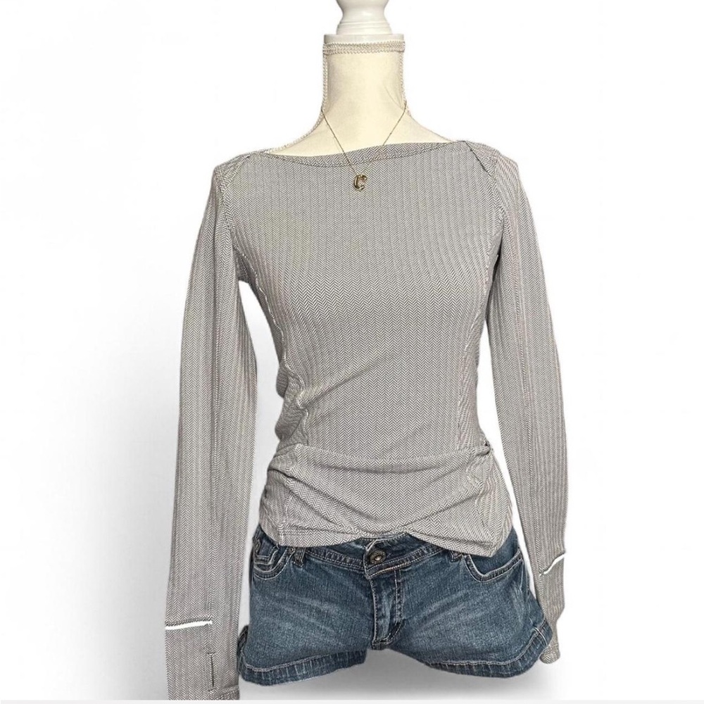 Lululemon 4 Kanto Catch Me Long Sleeve Herringbone Heathered White Slate Grey
